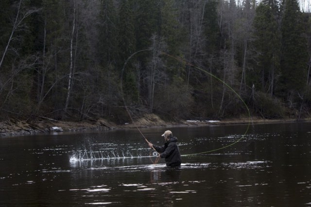 Photo Svanthe Harström.  River Ljungan Sweden, Flyfisher